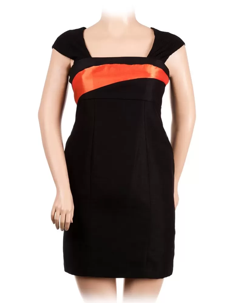 Completo abito e giacca shantung nero e arancione Silvia Mei